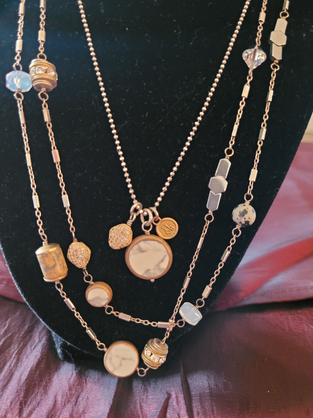 Hillberg & Berk Gold-Tone Necklaces with White Marble-Look Pendants